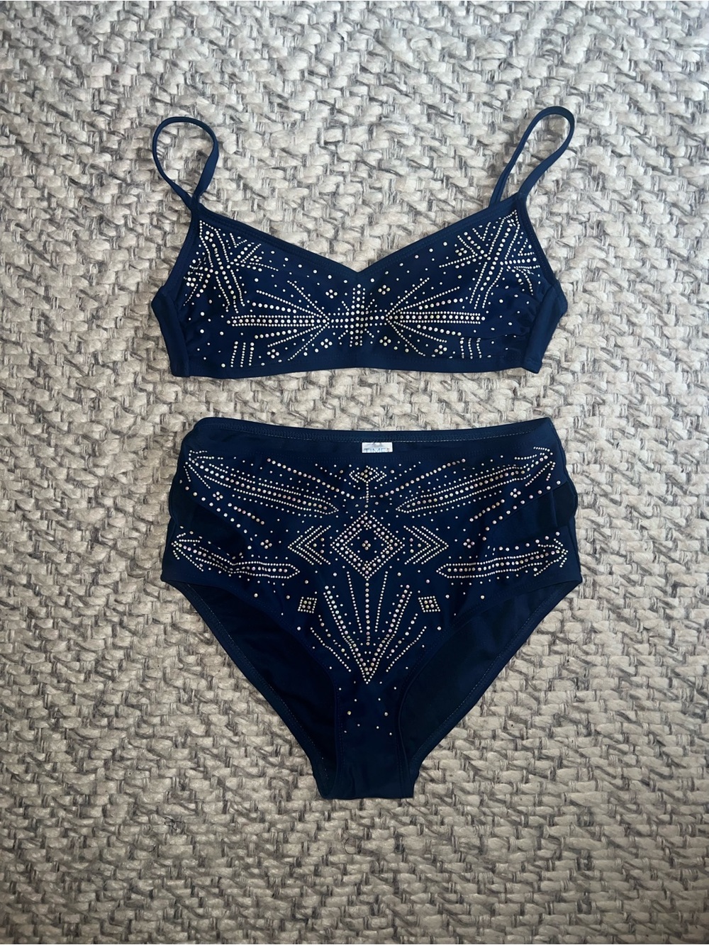 Time and Tru Navy Bikini Set with Opalescent Stud Embellishments